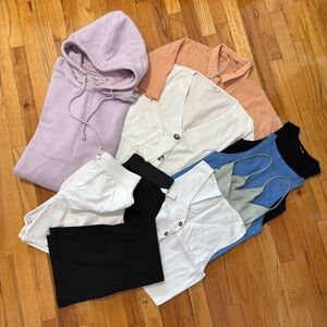 Stylish Clothing Bundle with Hoodie Tops Shorts and Pants Size S/M